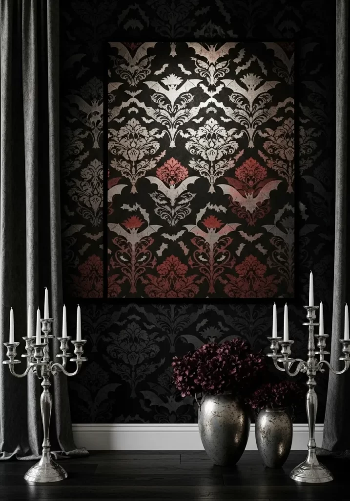 Gothic Damask Bat Wallpaper