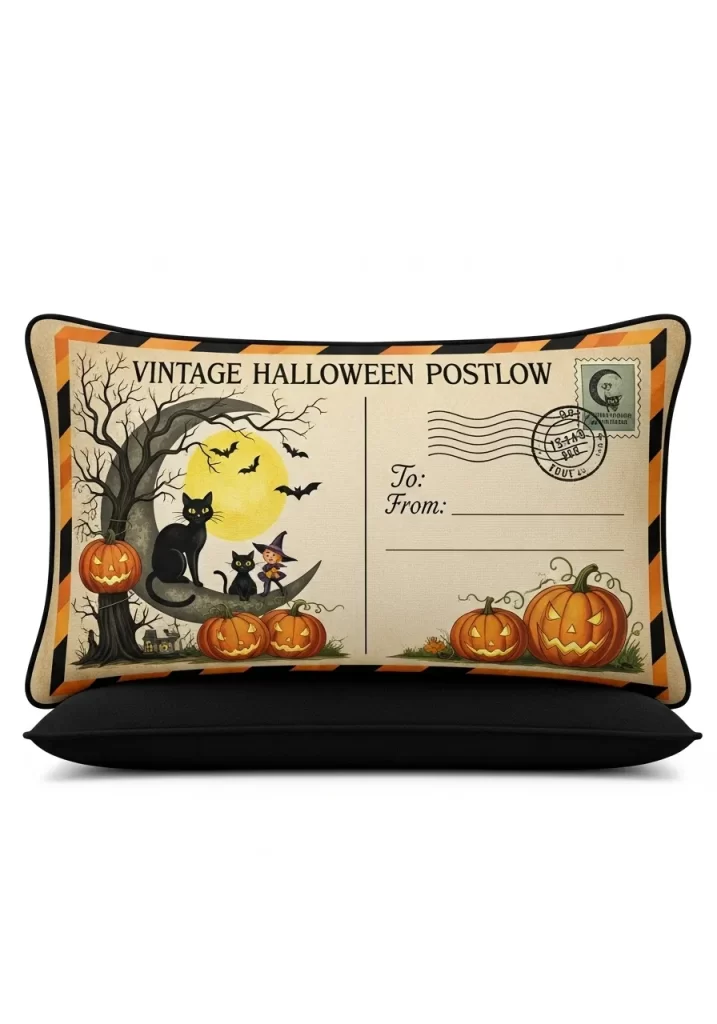 Vintage Halloween Postcard Pillow