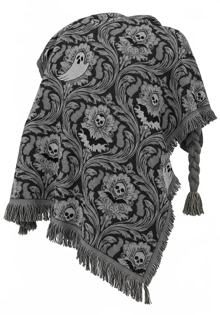 Gothic Damask Ghost & Skull Throw