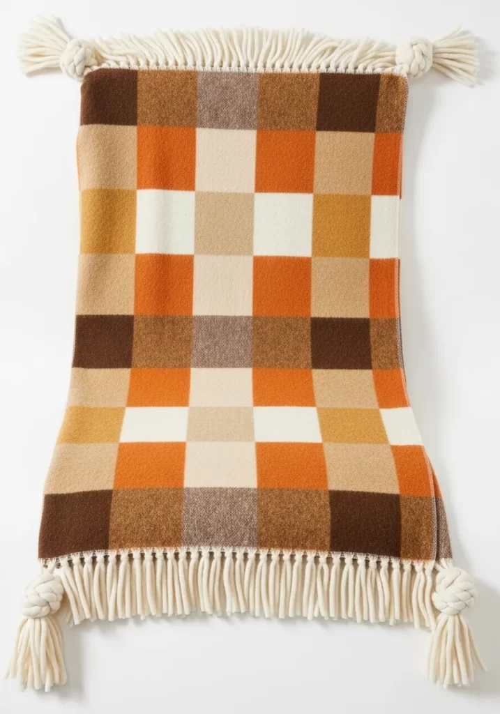 Earthy Checkered Tassel Throw