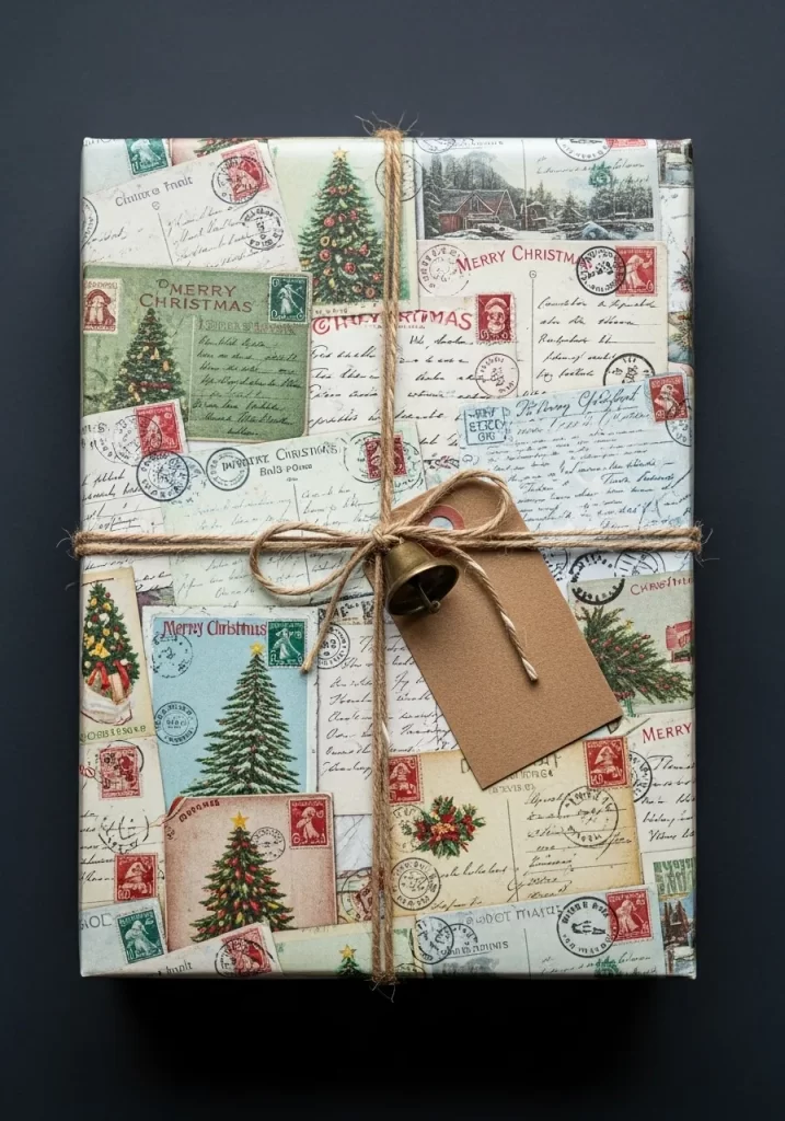 Nostalgic Christmas Postcard Wrap