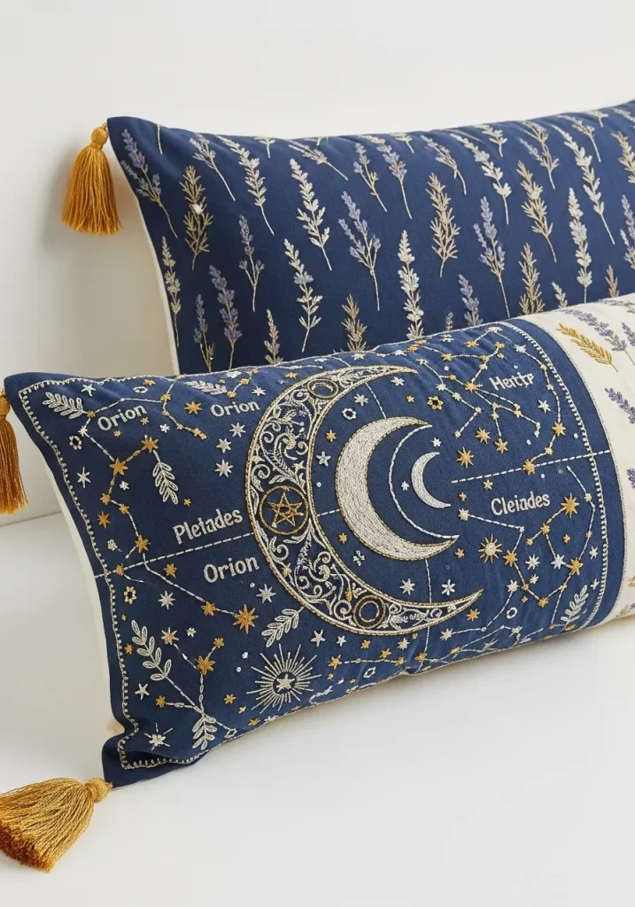 Embroidered Celestial Constellation Pillow