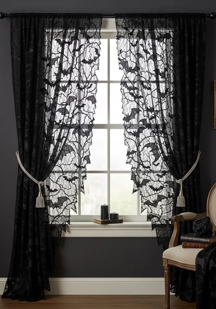 Black Lace Bat Curtains