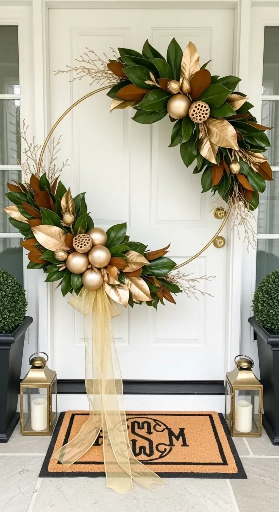 Elegant Gold Magnolia Hoop Wreath