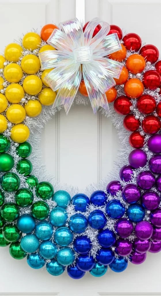Vibrant Rainbow Ornament Wreath