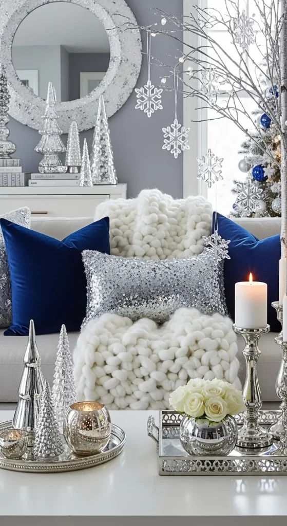 Icy Blue and Silver Living Room Decor