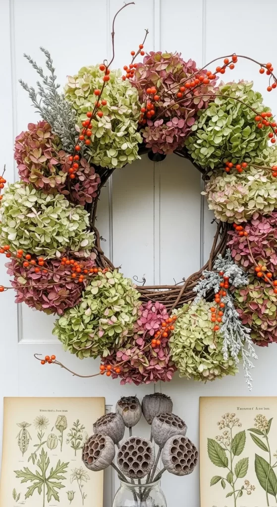 Dried Hydrangea and Berry Wreath