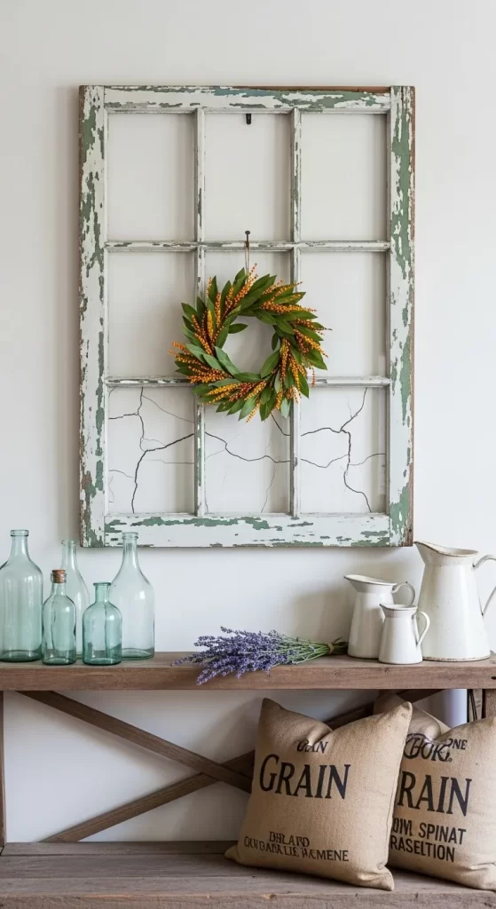  Vintage Window Pane with Wreath