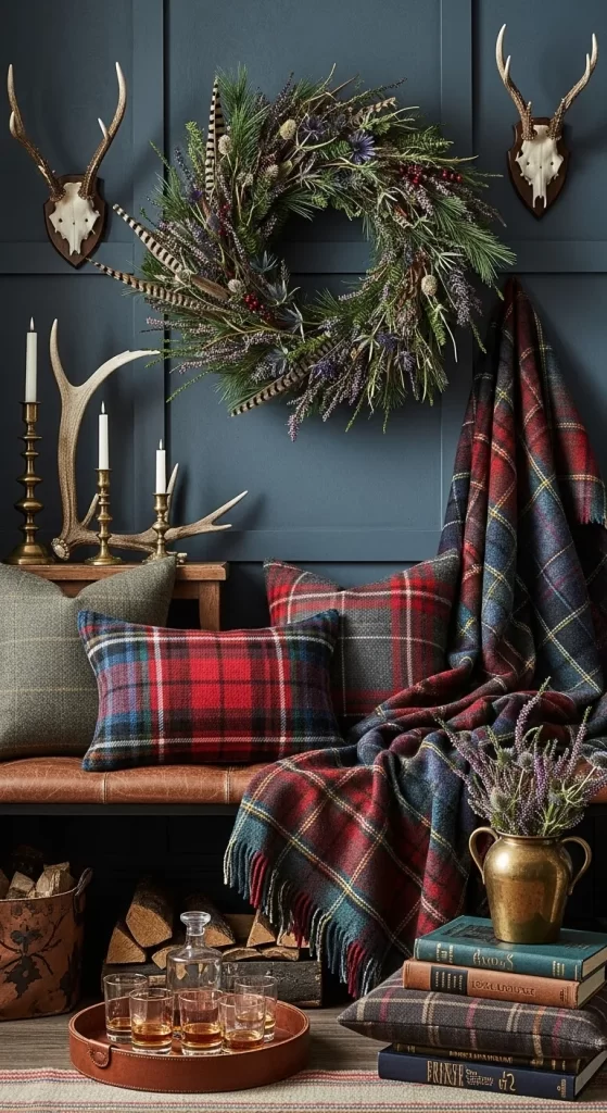 Cozy Plaid and Antler Decor