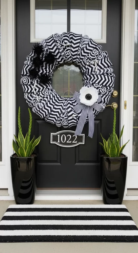 Graphic Black & White Chevron Wreath
