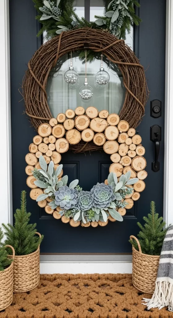 Rustic Wood Slice & Succulent Wreath