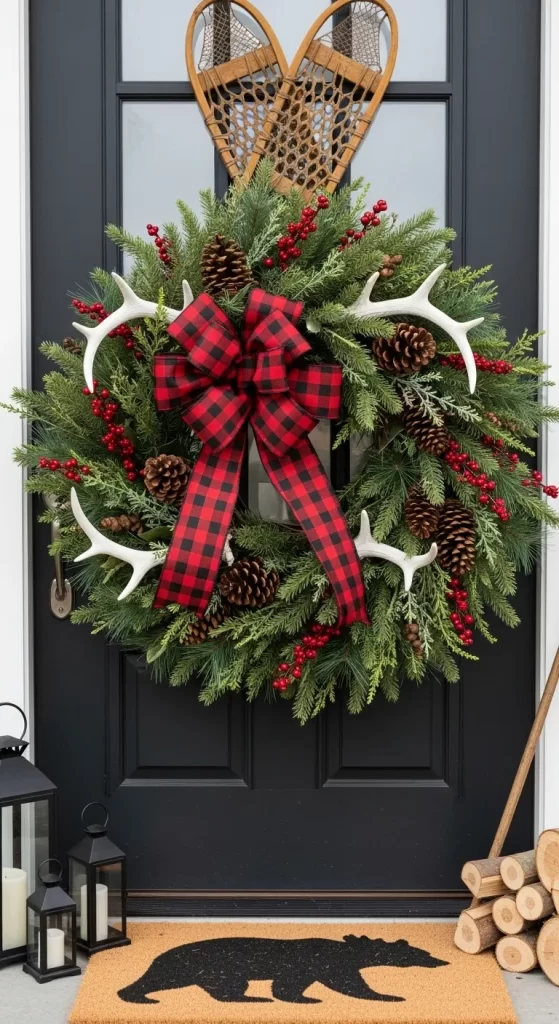 Rustic Antler & Plaid Wreath