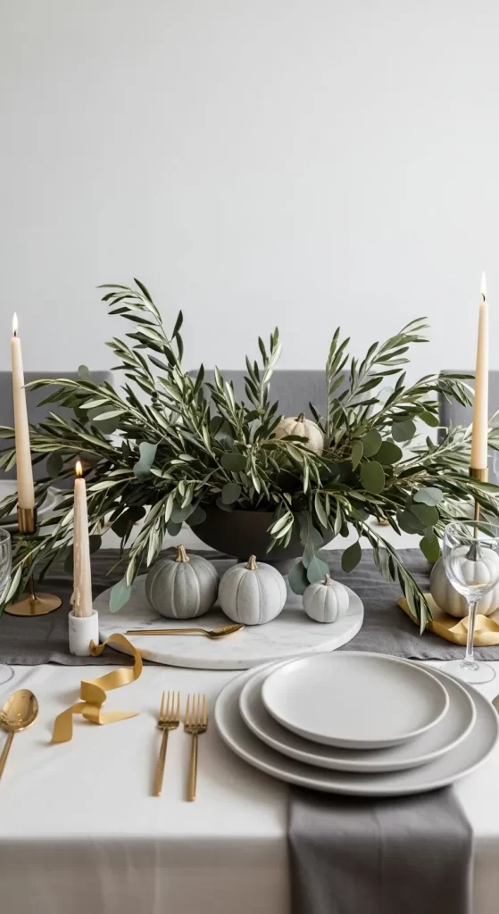 Chic Eucalyptus and Pumpkin Centerpiece