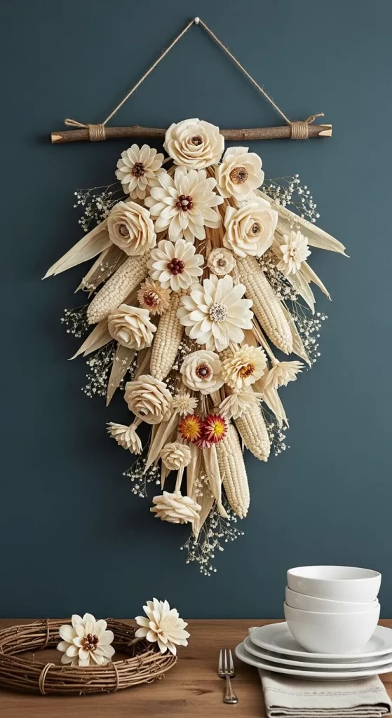 Dried Corn and Floral Swag