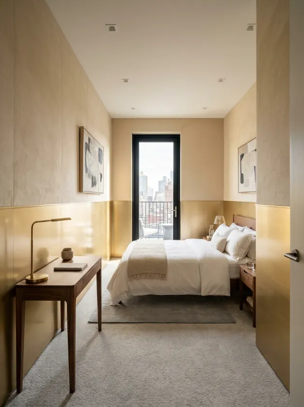 Lower walls featuring reflective gold metallic panels