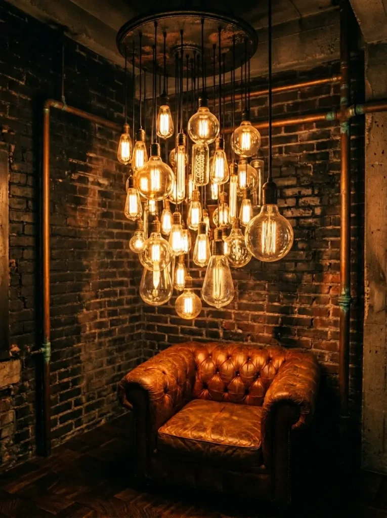Cluster of warm Edison filament bulbs providing cozy lighting for dark apartments.