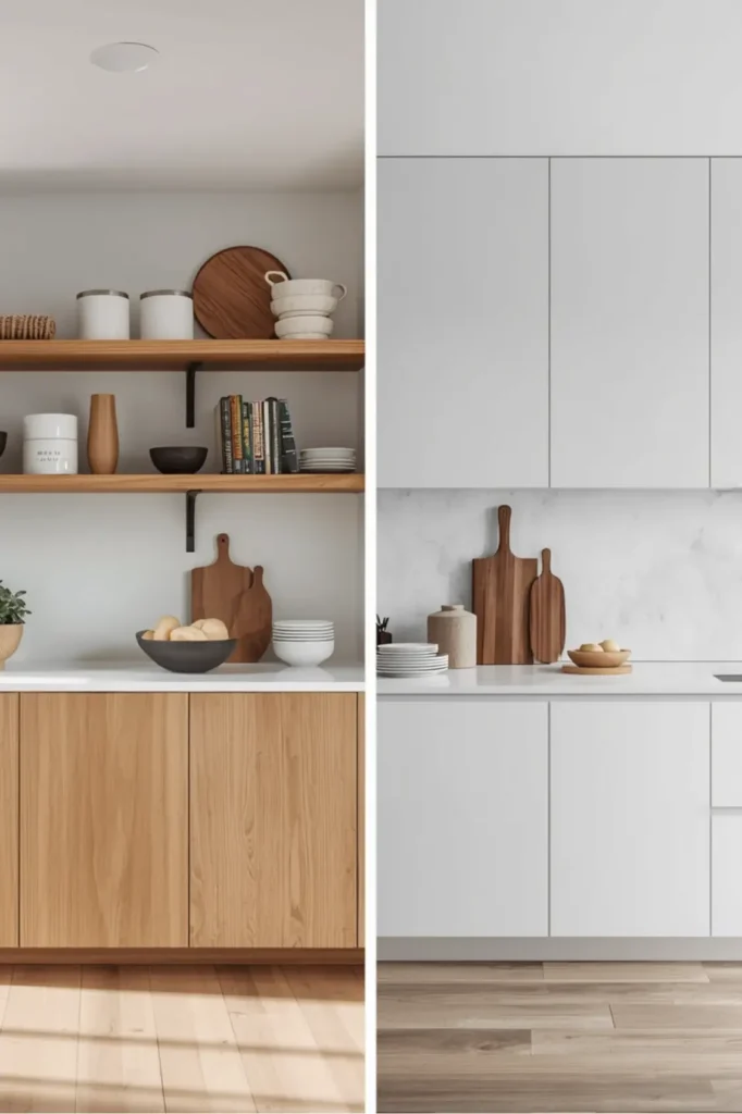 open shelving vs closed cabinets