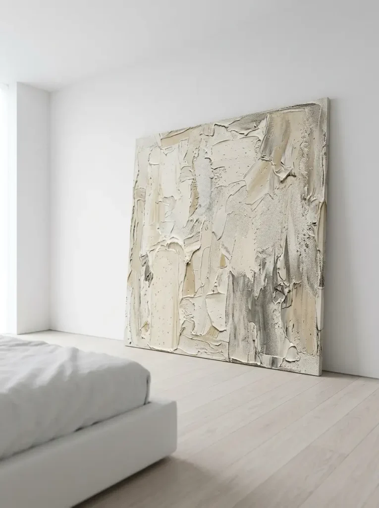Oversized impasto abstract painting on white wall