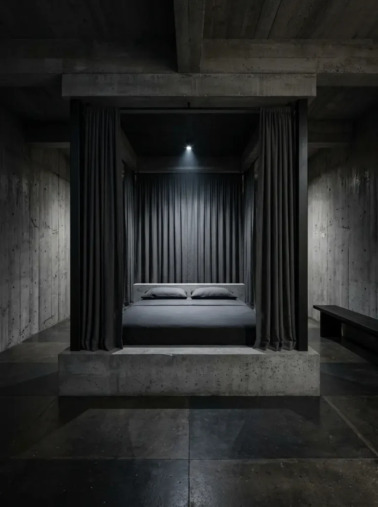 Brutalist concrete bedroom