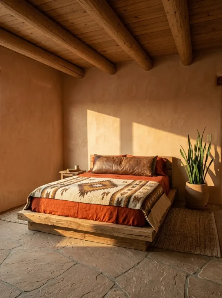 Desert bedroom with sunset light