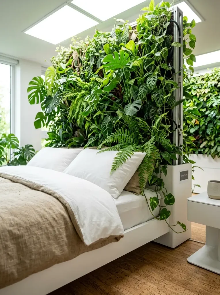 Vertical garden wall as bedroom divider