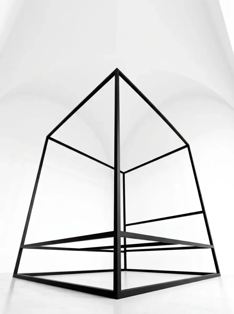 Minimalist black steel frame in white room