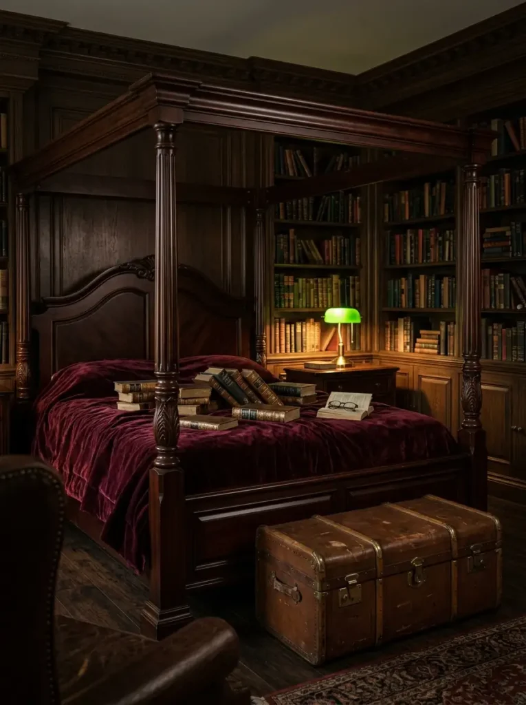 Scholar bedroom with mahogany library