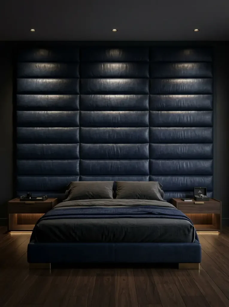 Navy leather padded wall grid
