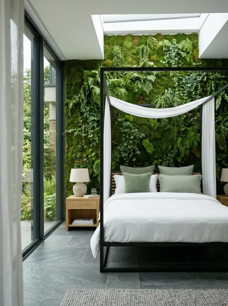 Bedroom with living moss wall