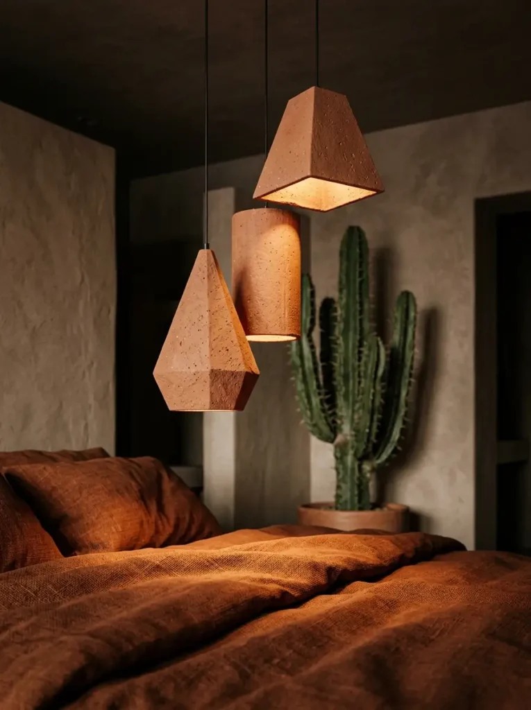Asymmetrical terracotta pendant lights