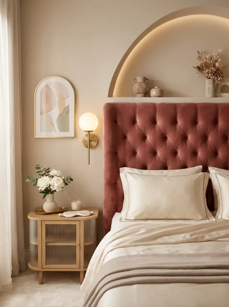 Blush bedroom with arched architectural details