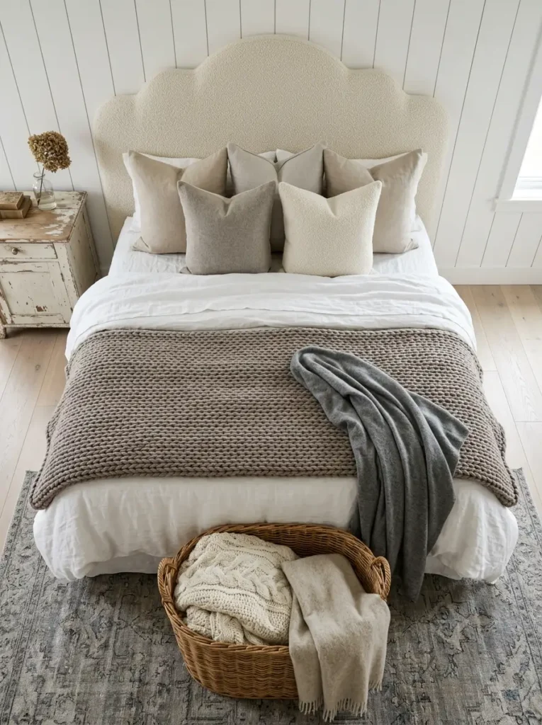 Textured cream bedroom with paneling