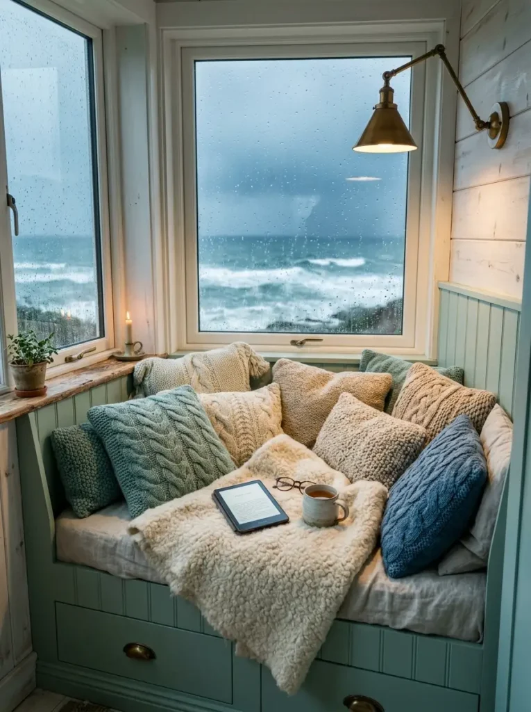 Reading nook by the ocean window