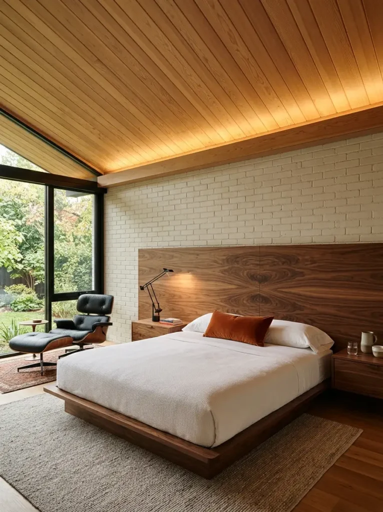 Mid century bedroom with walnut wood