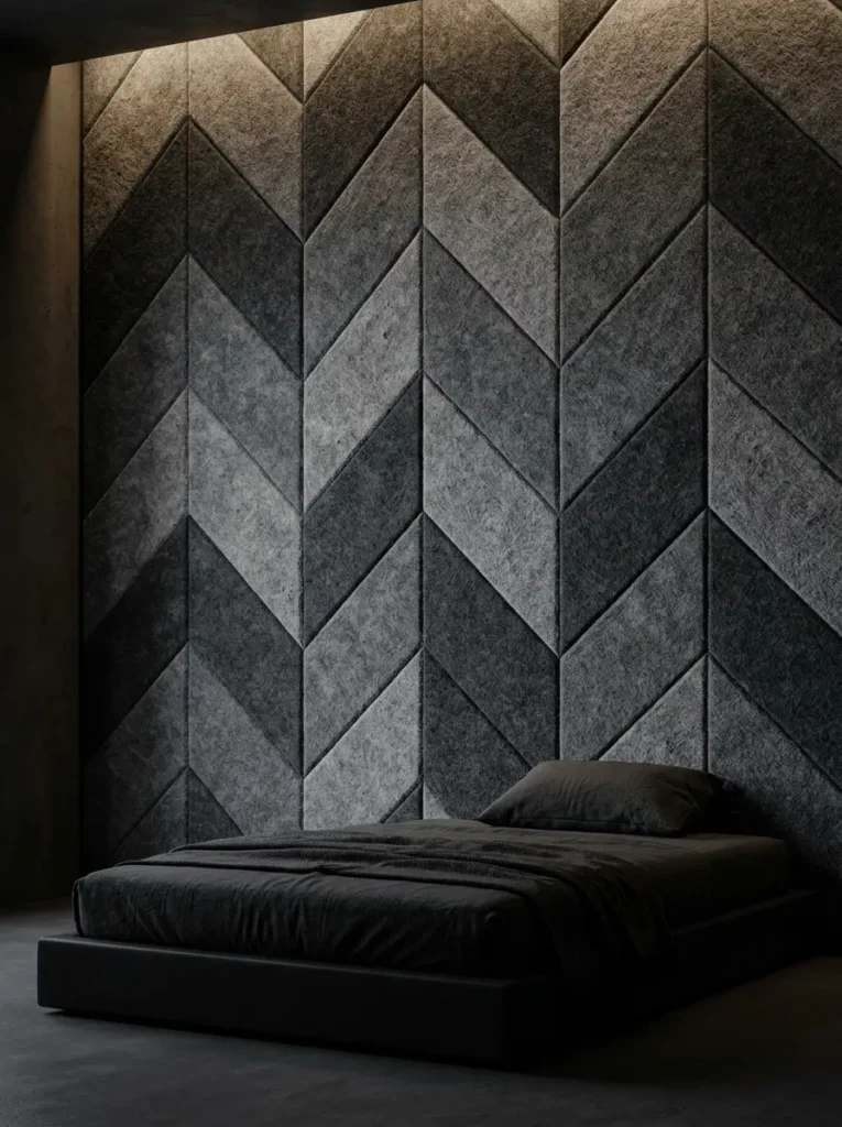 Dark grey chevron acoustic felt wall
