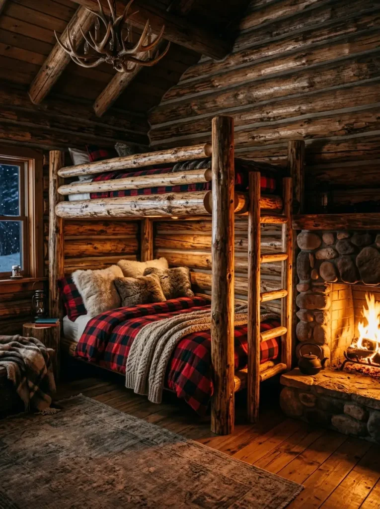 Rustic log cabin bunk bed