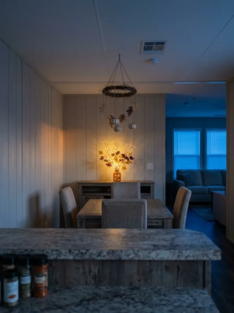 One well-placed evening glow point can warm several connected spaces more effectively than scattering small lights throughout the home.