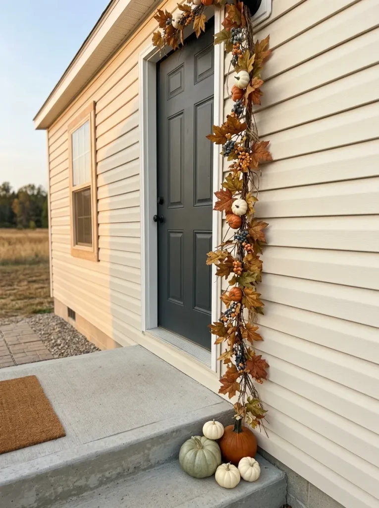 Concentrating foliage on one side creates a strong seasonal entrance without visually squeezing a small porch or doorway.