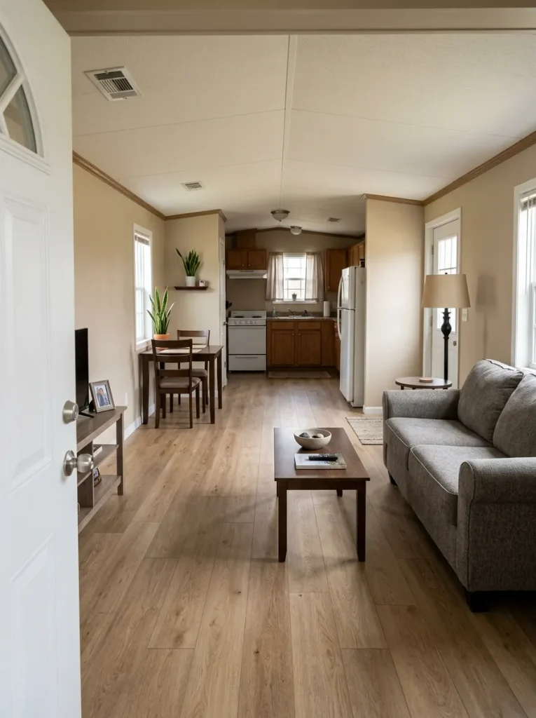 Editing one busy sightline before shopping can improve several connected mobile-home spaces at the same time.